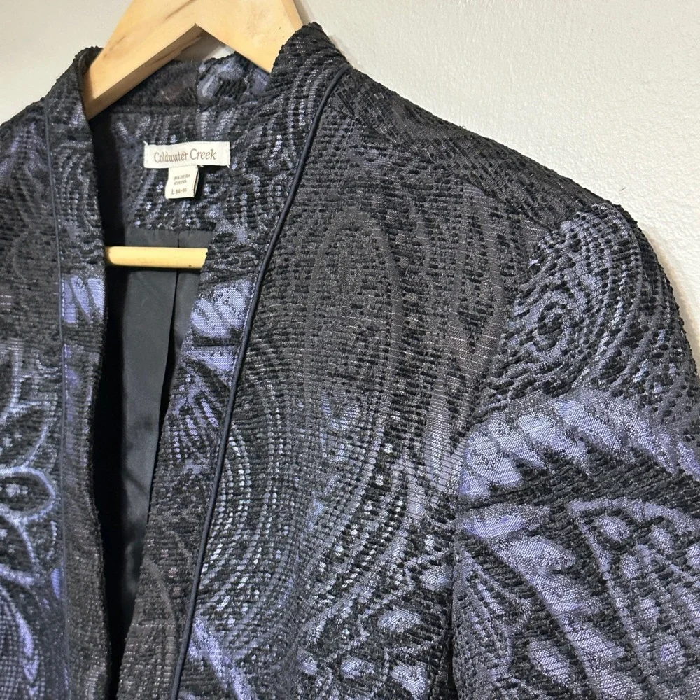 Coldwater‎ Creek Womens Brocade Open Front Blazer Jacket Size L 14-16 Classic